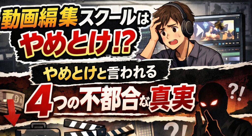 【2026年最新】動画編集スクールはやめとけ？後悔する4つの理由と副業で稼げない人の共通点