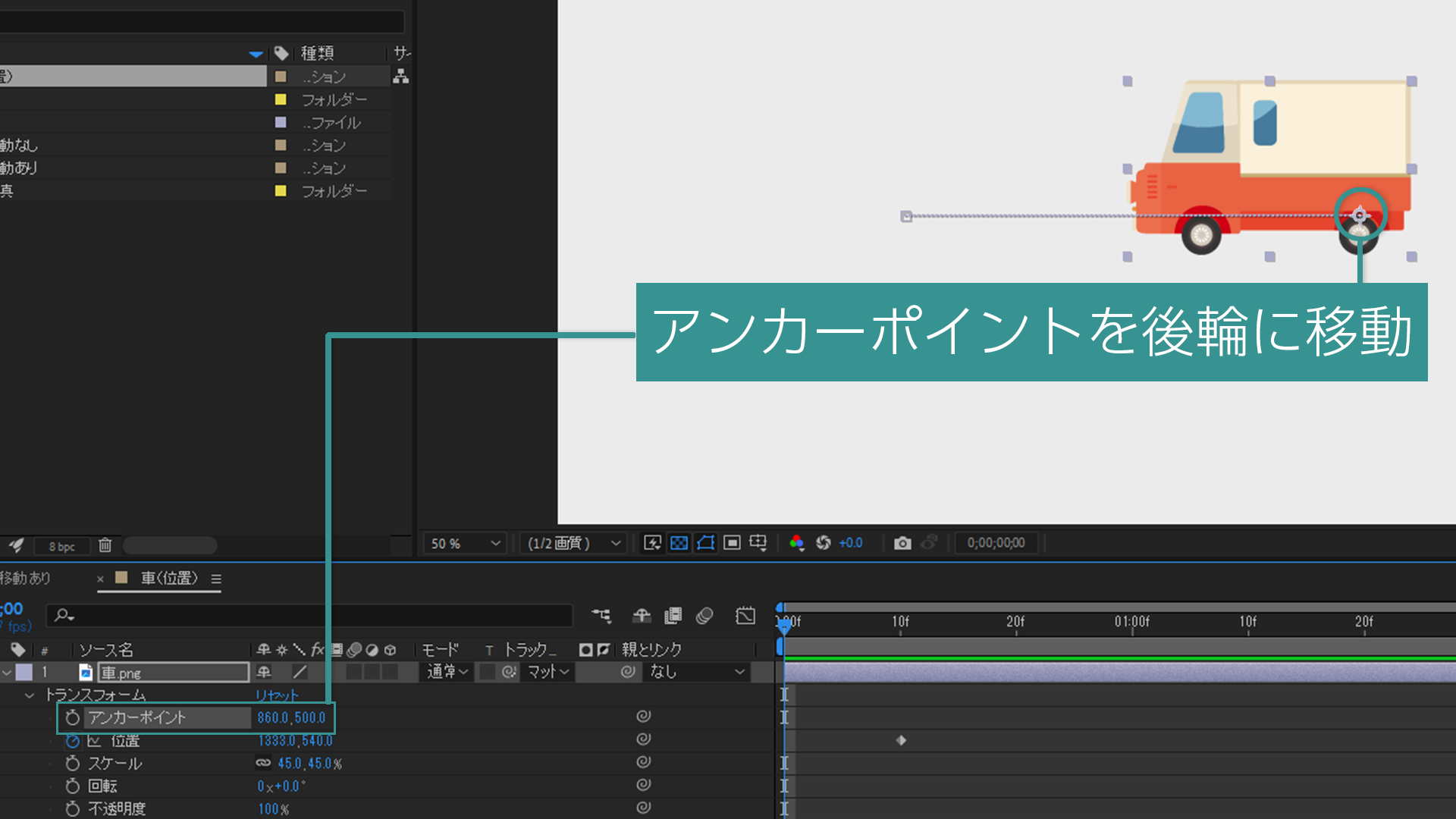 トランスフォーム＞アンカーポイントの値｜After Effects