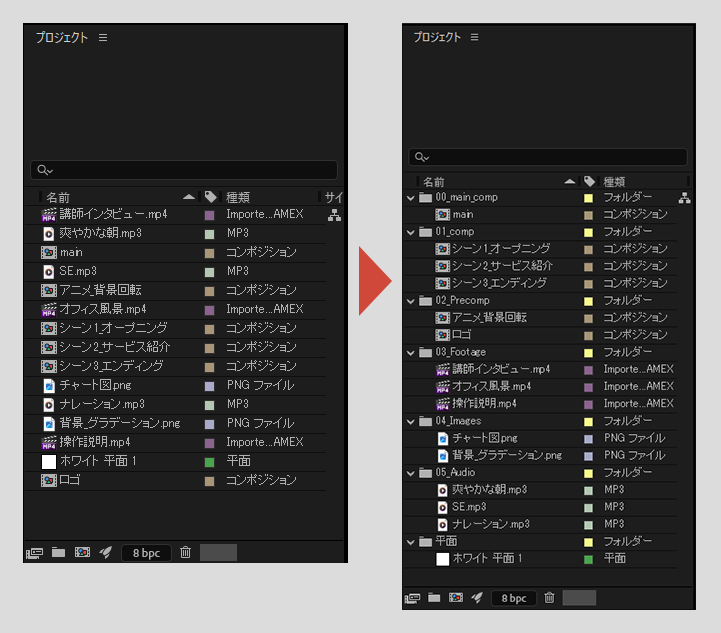 フォルダで素材を分類しよう|アフターエフェクト