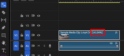 レート調整ツールで長さを調整したクリップ｜Adobe Premiere