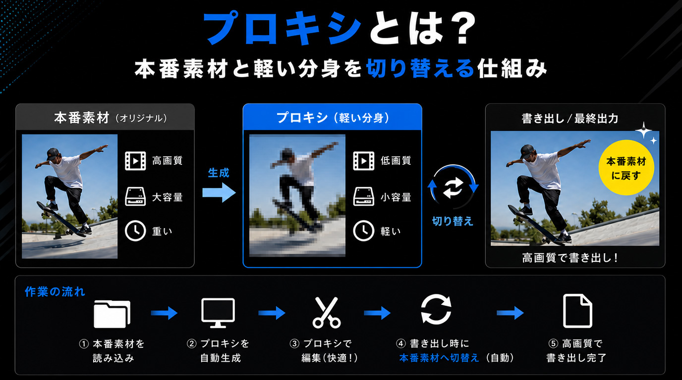 プロキシとは?「本番素材」と「軽い分身」を切り替える仕組み