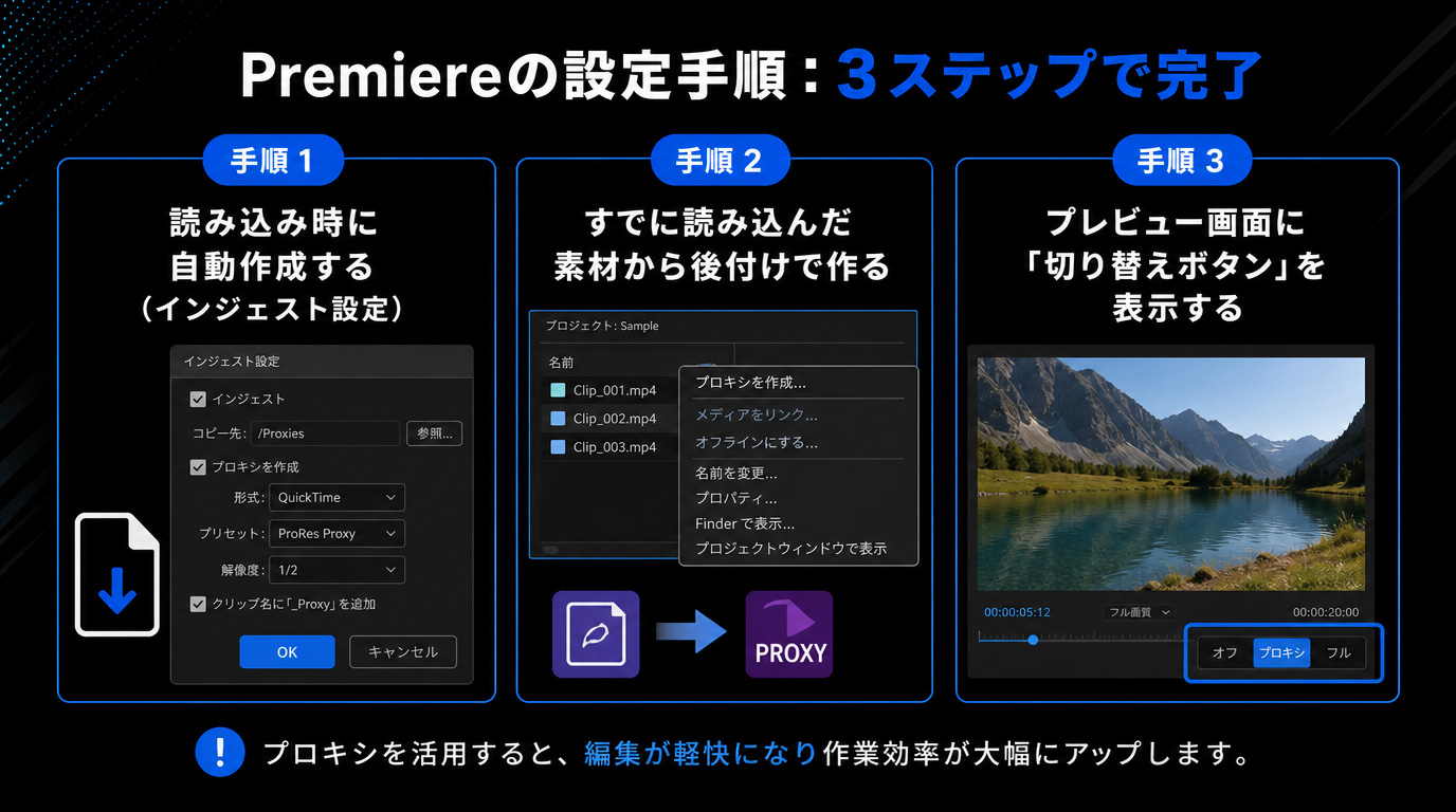 Premiereの設定手順は3ステップ!