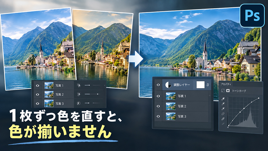 写真の色は「調整レイヤー」でまとめて統一!|動画編集者のためのPS入門 #5