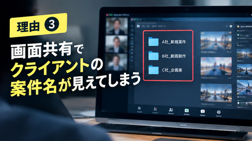 見出し|理由3 画面共有でクライアントの案件名が見えてしまう
